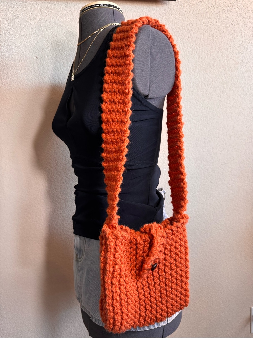 Handmade Dark Orange Crochet Woven Crossbody Purse Bag